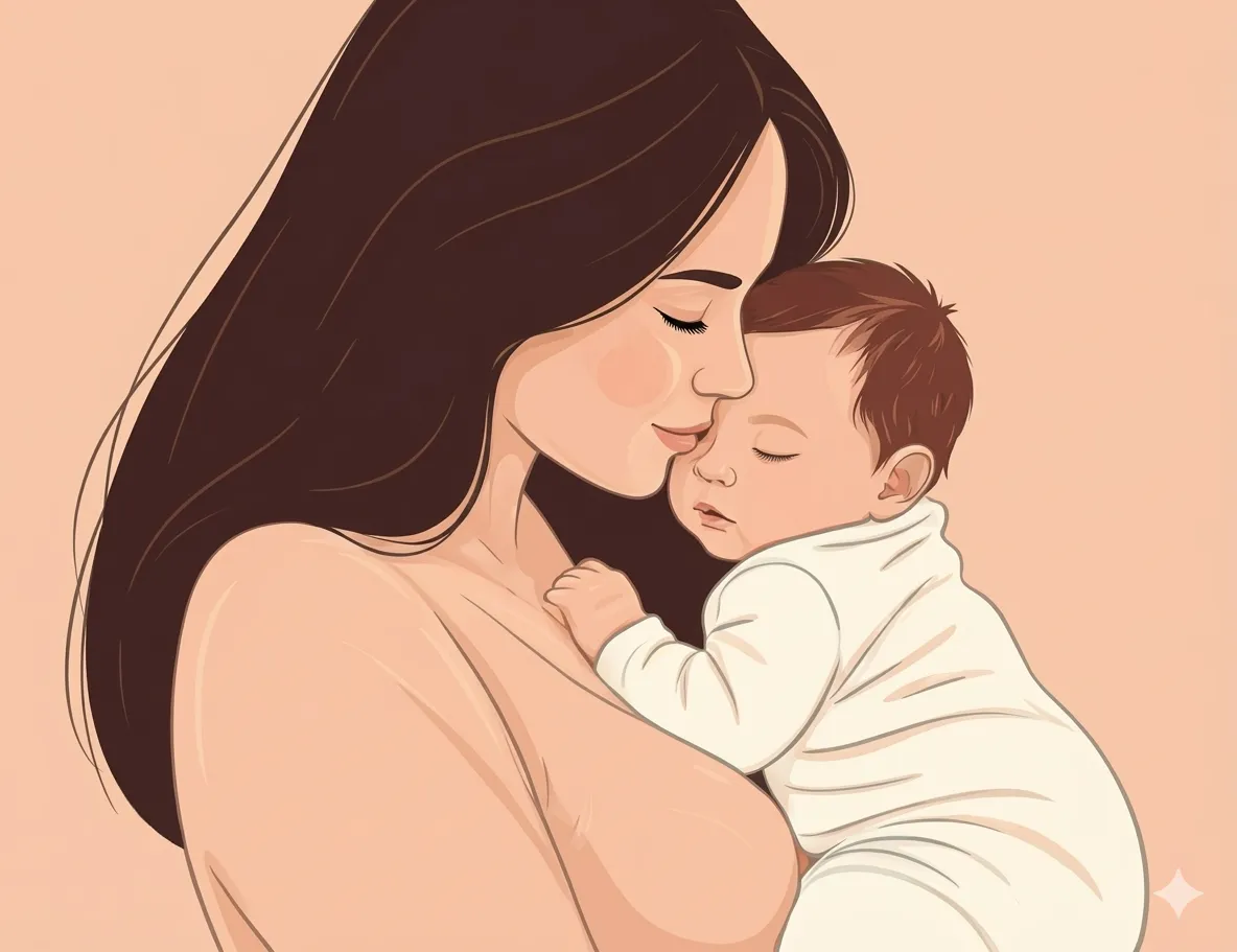 Mother holding and feeding her baby